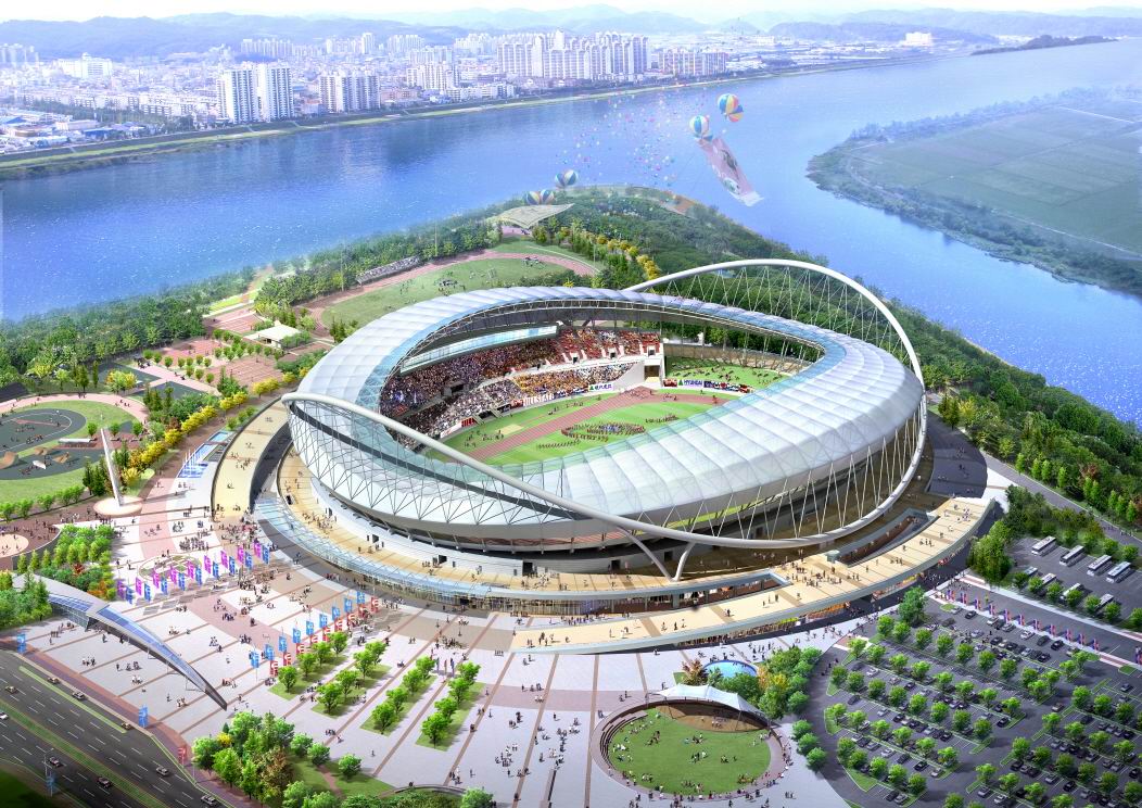 Стадионы примеры. Стадион al Ain Stadium. Стадион Манэ Гарринча архитектура. Стадион Катар снаружи. Олимпия современный стадион.